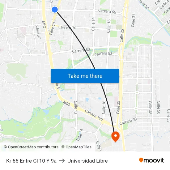 Kr 66 Entre Cl 10 Y 9a to Universidad Libre map