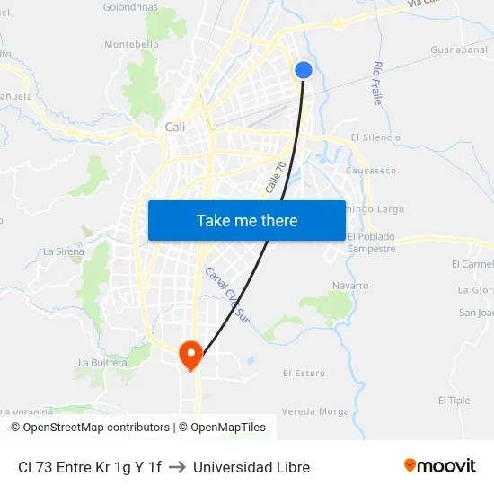 Cl 73 Entre Kr 1g Y 1f to Universidad Libre map