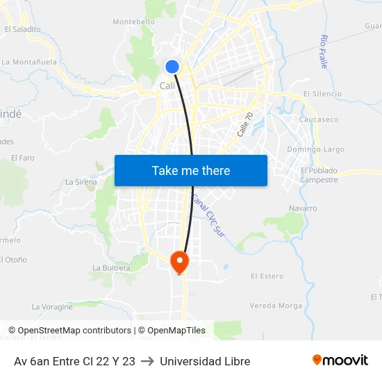 Av 6an Entre Cl 22 Y 23 to Universidad Libre map