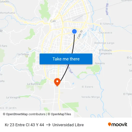 Kr 23 Entre Cl 43 Y 44 to Universidad Libre map