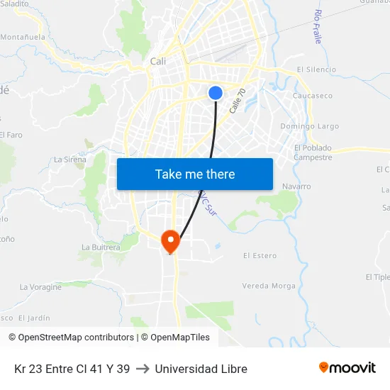 Kr 23 Entre Cl 41 Y 39 to Universidad Libre map