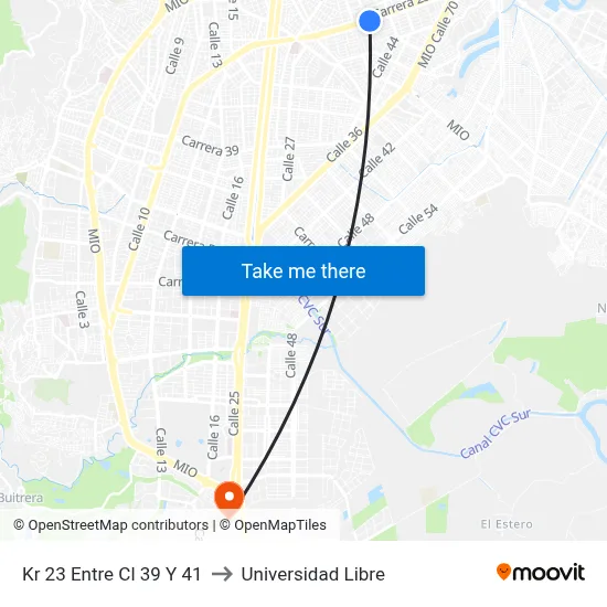 Kr 23 Entre Cl 39 Y 41 to Universidad Libre map