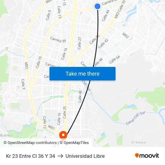 Kr 23 Entre Cl 36 Y 34 to Universidad Libre map