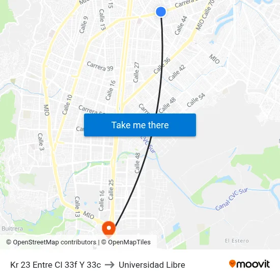 Kr 23 Entre Cl 33f Y 33c to Universidad Libre map