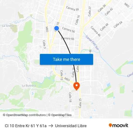 Cl 10 Entre Kr 61 Y 61a to Universidad Libre map