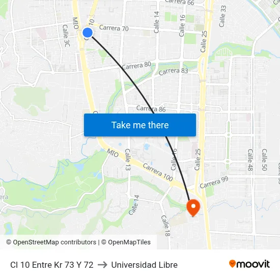 Cl 10 Entre Kr 73 Y 72 to Universidad Libre map