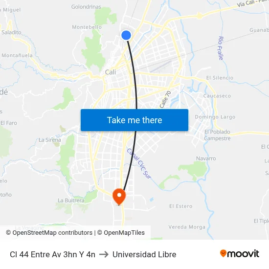 Cl 44 Entre Av 3hn Y 4n to Universidad Libre map
