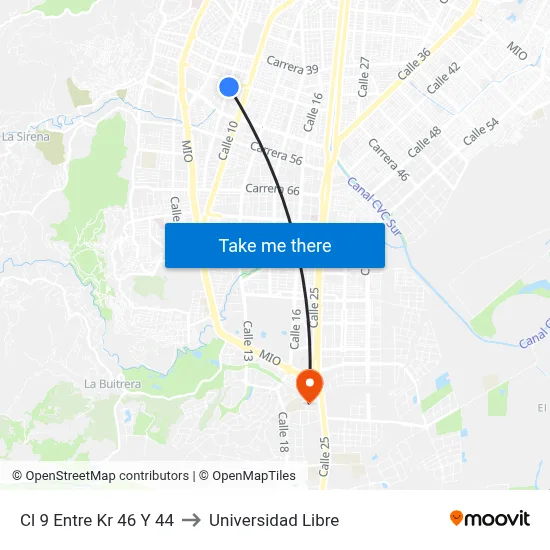 Cl 9 Entre Kr 46 Y 44 to Universidad Libre map
