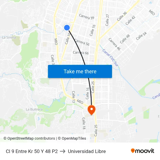 Cl 9 Entre Kr 50 Y 48 P2 to Universidad Libre map