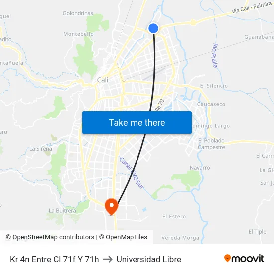Kr 4n Entre Cl 71f Y 71h to Universidad Libre map