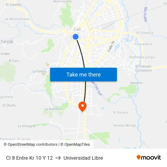 Cl 8 Entre Kr 10 Y 12 to Universidad Libre map