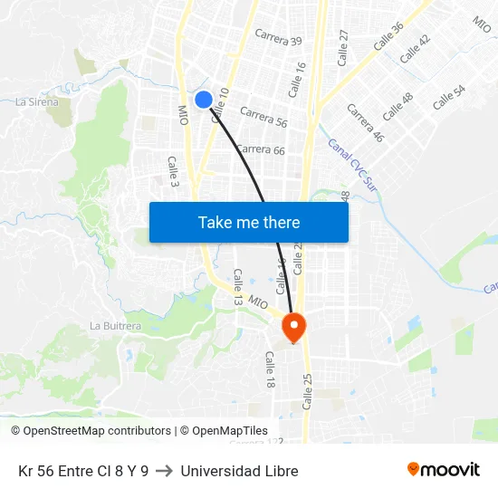 Kr 56 Entre Cl 8 Y 9 to Universidad Libre map