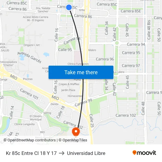 Kr 85c Entre Cl 18 Y 17 to Universidad Libre map