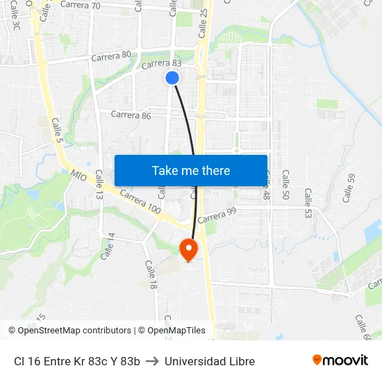 Cl 16 Entre Kr 83c Y 83b to Universidad Libre map