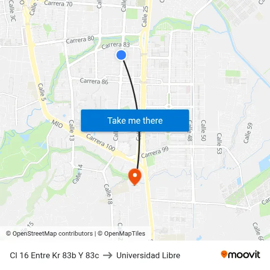 Cl 16 Entre Kr 83b Y 83c to Universidad Libre map