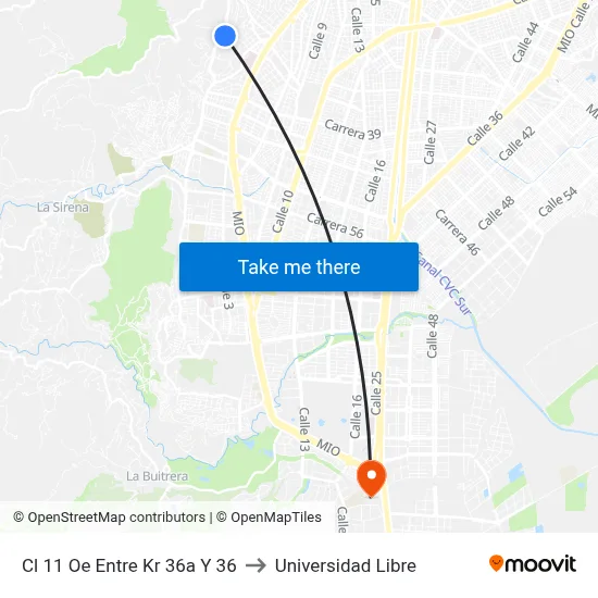 Cl 11 Oe Entre Kr 36a Y 36 to Universidad Libre map