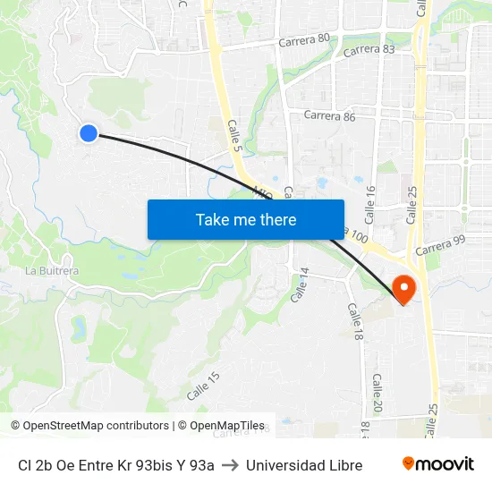 Cl 2b Oe Entre Kr 93bis Y 93a to Universidad Libre map