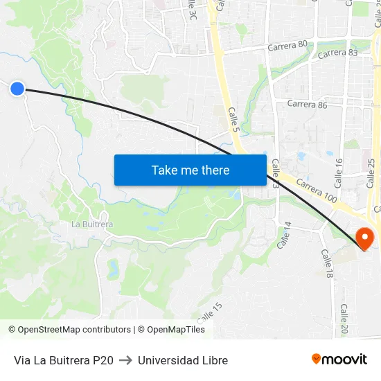 Via La Buitrera P20 to Universidad Libre map