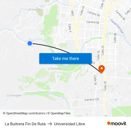 La Buitrera Fin De Ruta to Universidad Libre map