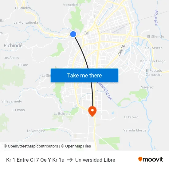 Kr 1 Entre Cl 7 Oe Y Kr 1a to Universidad Libre map