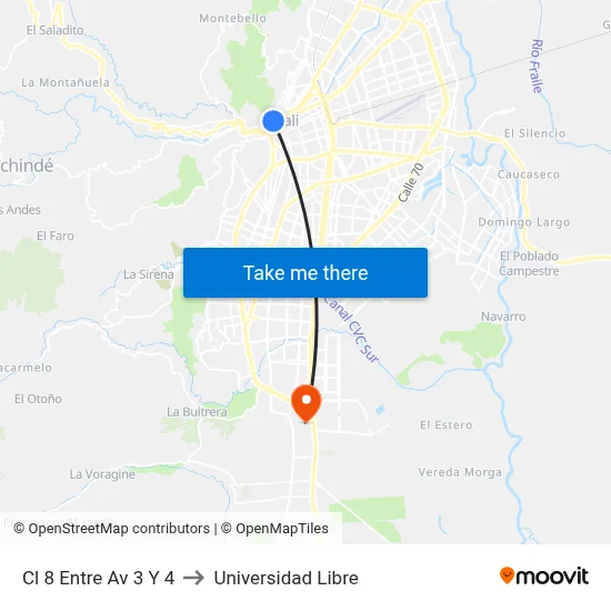 Cl 8 Entre Av 3 Y 4 to Universidad Libre map