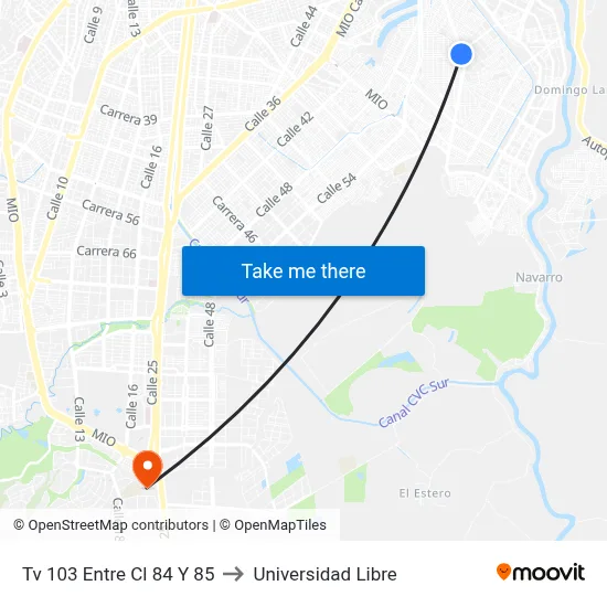 Tv 103 Entre Cl 84 Y 85 to Universidad Libre map