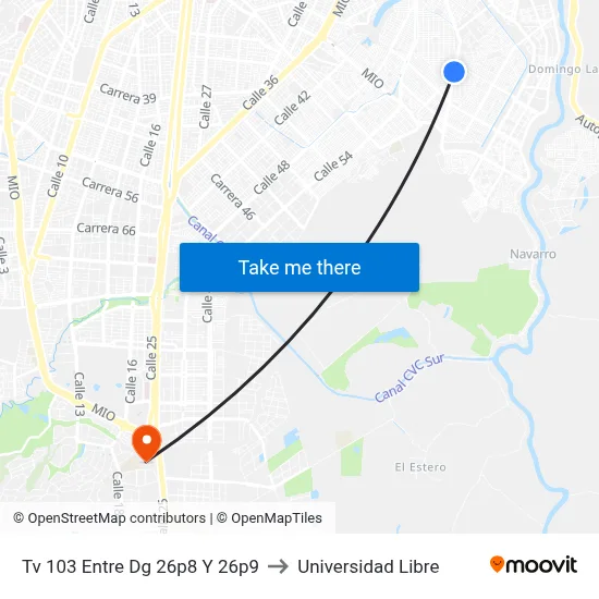 Tv 103 Entre Dg 26p8 Y 26p9 to Universidad Libre map
