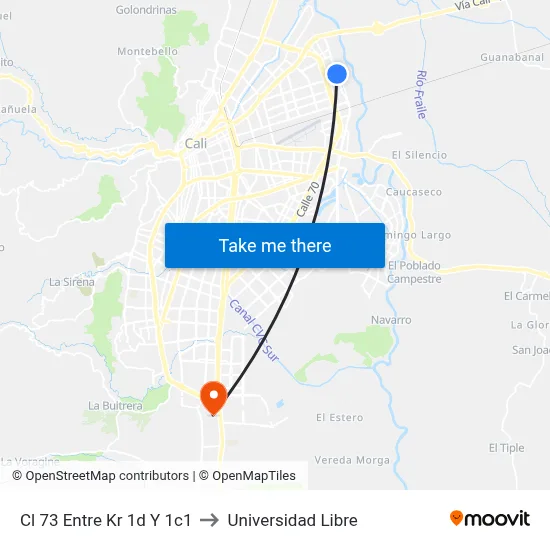 Cl 73 Entre Kr 1d Y 1c1 to Universidad Libre map