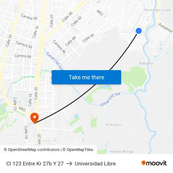 Cl 123 Entre Kr 27b Y 27 to Universidad Libre map