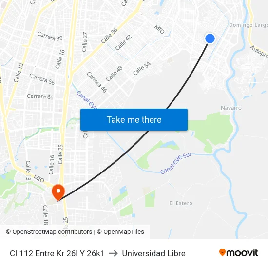Cl 112 Entre Kr 26l Y 26k1 to Universidad Libre map