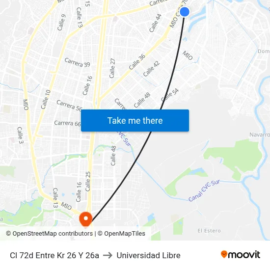 Cl 72d Entre Kr 26 Y 26a to Universidad Libre map