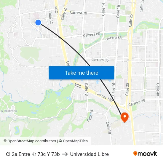Cl 2a Entre Kr 73c Y 73b to Universidad Libre map
