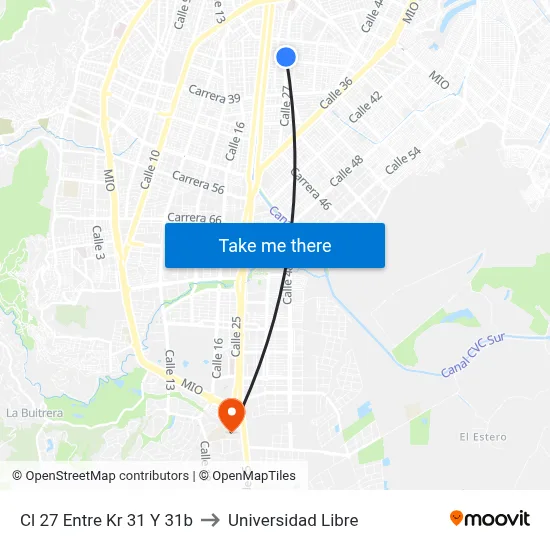 Cl 27 Entre Kr 31 Y 31b to Universidad Libre map