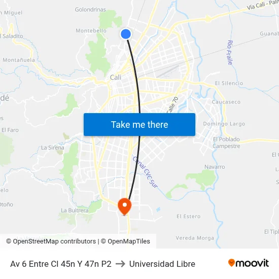 Av 6 Entre Cl 45n Y 47n P2 to Universidad Libre map