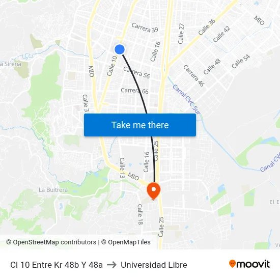 Cl 10 Entre Kr 48b Y 48a to Universidad Libre map