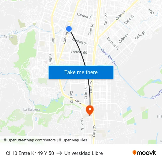 Cl 10 Entre Kr 49 Y 50 to Universidad Libre map
