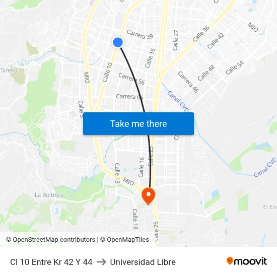 Cl 10 Entre Kr 42 Y 44 to Universidad Libre map