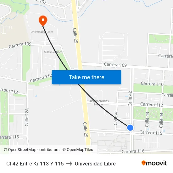 Cl 42 Entre Kr 113 Y 115 to Universidad Libre map