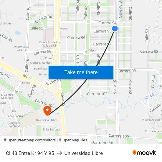 Cl 48 Entre Kr 94 Y 95 to Universidad Libre map