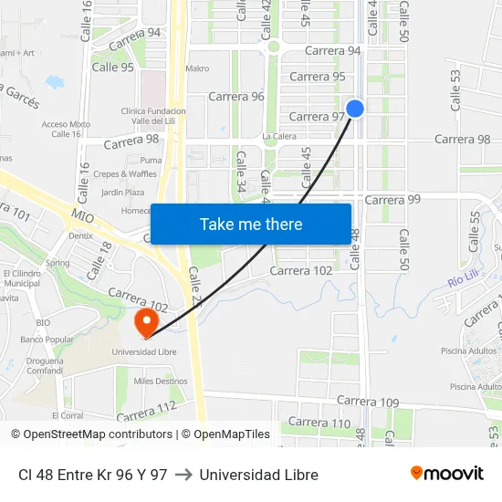 Cl 48 Entre Kr 96 Y 97 to Universidad Libre map