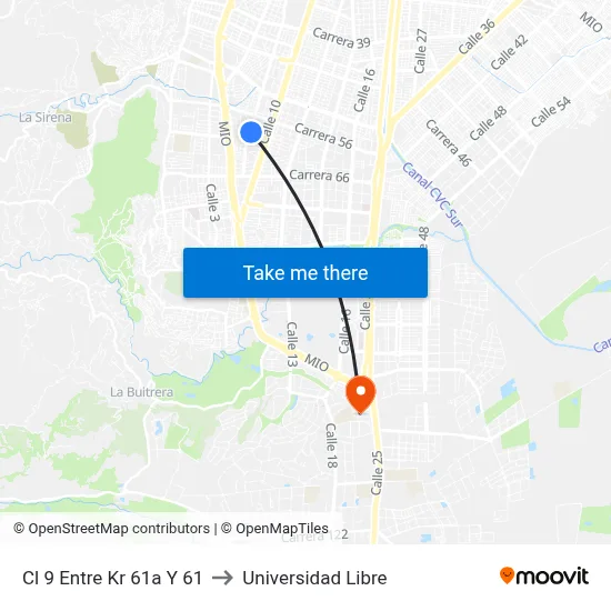 Cl 9 Entre Kr 61a Y 61 to Universidad Libre map