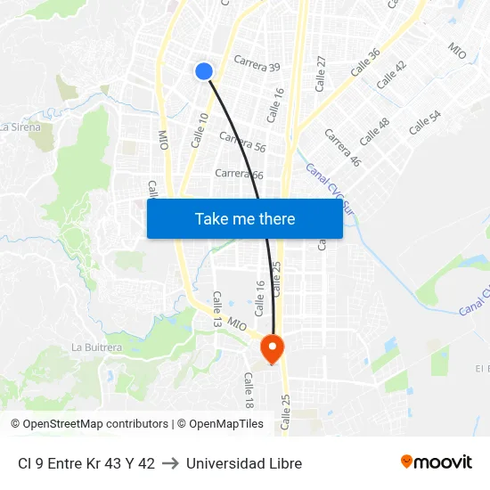 Cl 9 Entre Kr 43 Y 42 to Universidad Libre map