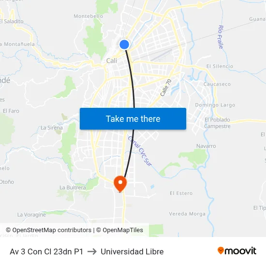 Av 3 Con Cl 23dn P1 to Universidad Libre map