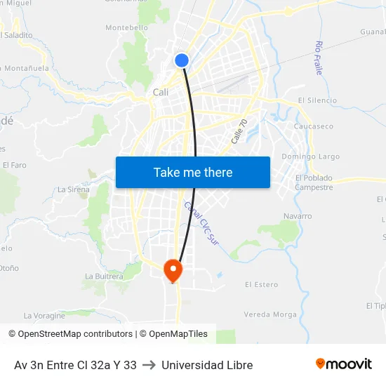 Av 3n Entre Cl 32a Y 33 to Universidad Libre map