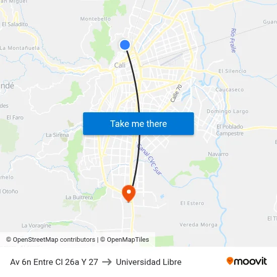 Av 6n Entre Cl 26a Y 27 to Universidad Libre map