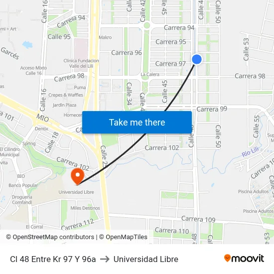Cl 48 Entre Kr 97 Y 96a to Universidad Libre map
