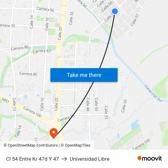 Cl 54 Entre Kr 47d Y 47 to Universidad Libre map