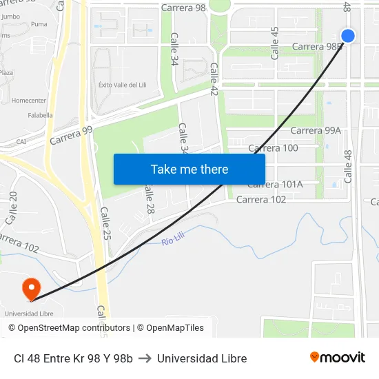 Cl 48 Entre Kr 98 Y 98b to Universidad Libre map