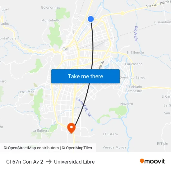 Cl 67n Con Av 2 to Universidad Libre map