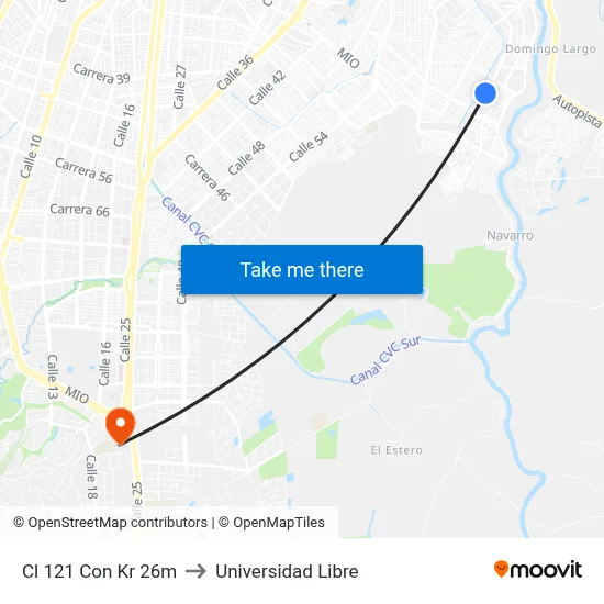 Cl 121 Con Kr 26m to Universidad Libre map